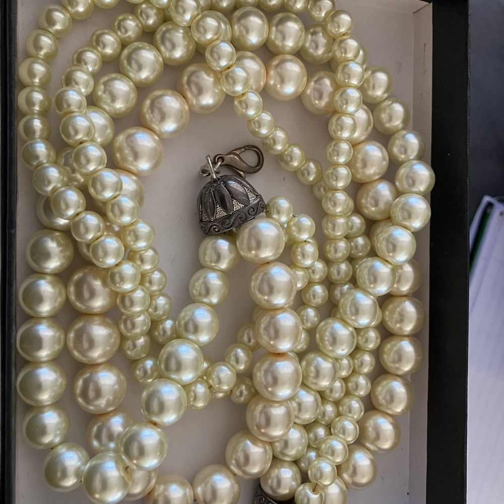 Multi-strand pearl necklace. 21.5 inches total. Beaded is 16 inches.